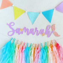 Load image into Gallery viewer, Felt and Glittered Canvas Bunting with Wood Bead Spacers