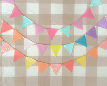 Load image into Gallery viewer, Felt and Glittered Canvas Bunting with Wood Bead Spacers
